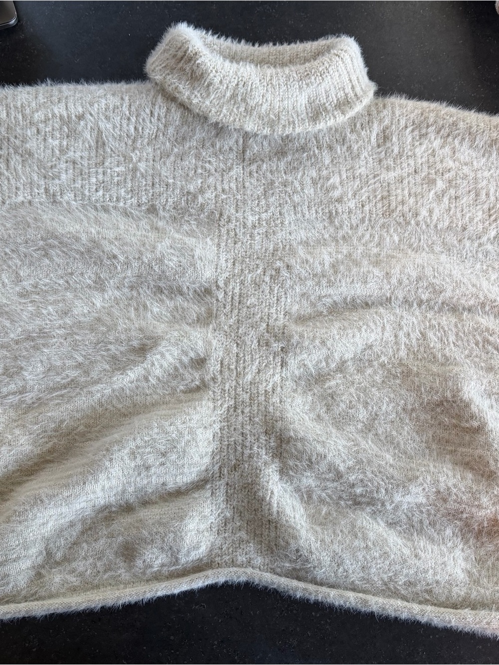 Women’s Cream Fuzzy Knit Turtleneck Poncho Cape Sweater